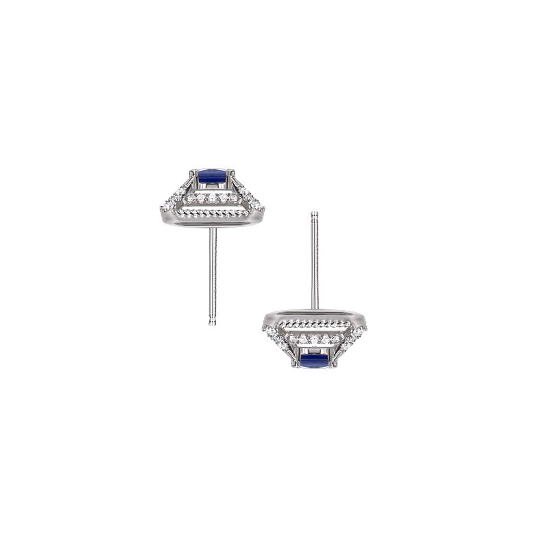 Boucle d Oreille carré de lumière - Or blanc, saphir, diamant - 6
