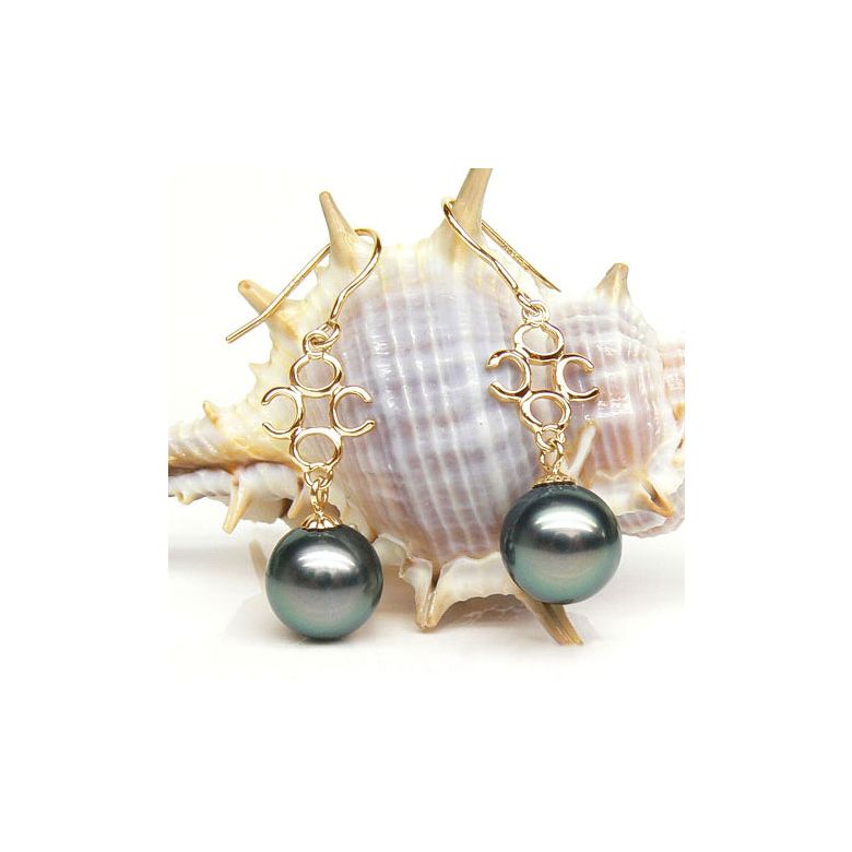 Boucles oreilles or - Crochets - Or jaune - Perle de Tahiti - 1