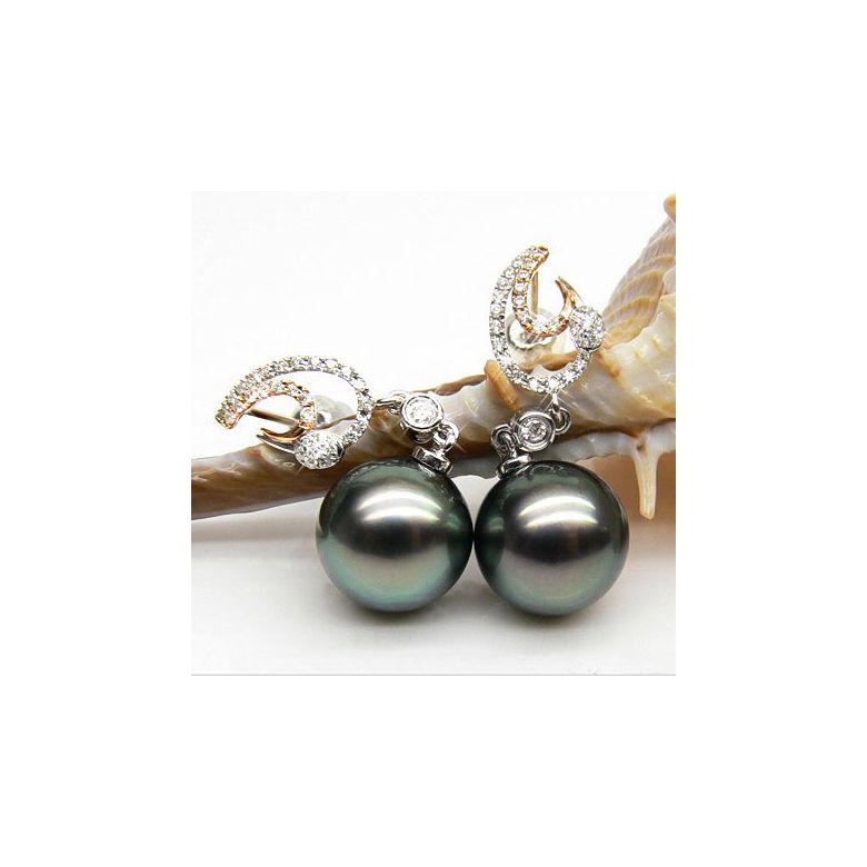 Boucles oreilles Prestige - perles de Tahiti - Or blanc, jaune, diamants - 1