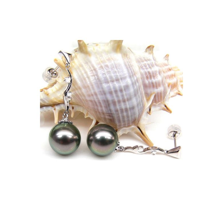 Boucles oreilles perles de Tahiti noires - Style contemporain - Or blanc - 2