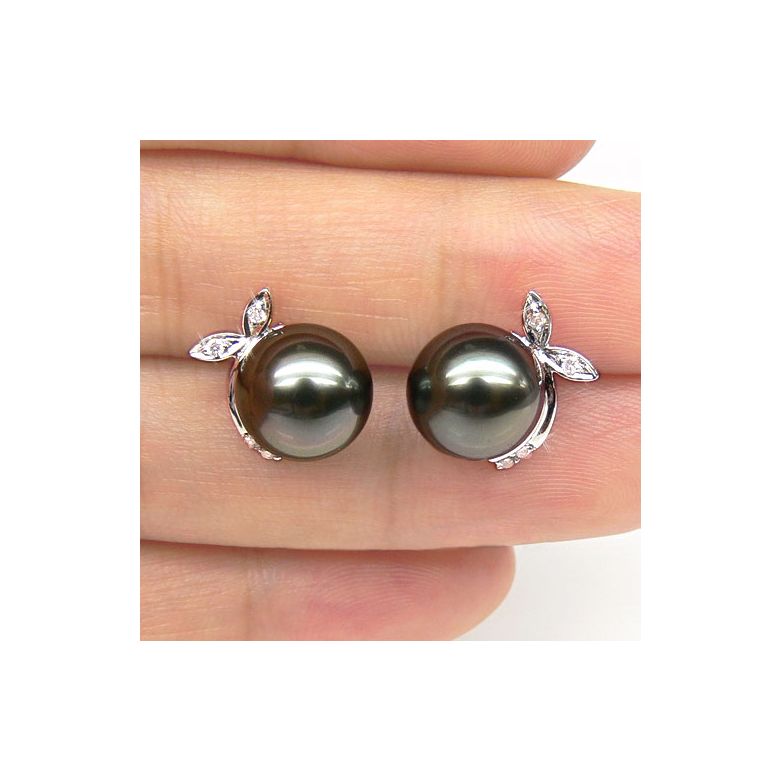 Boucles d'oreilles Bunny - Perles de Tahiti, or blanc, diamants sertis - 4