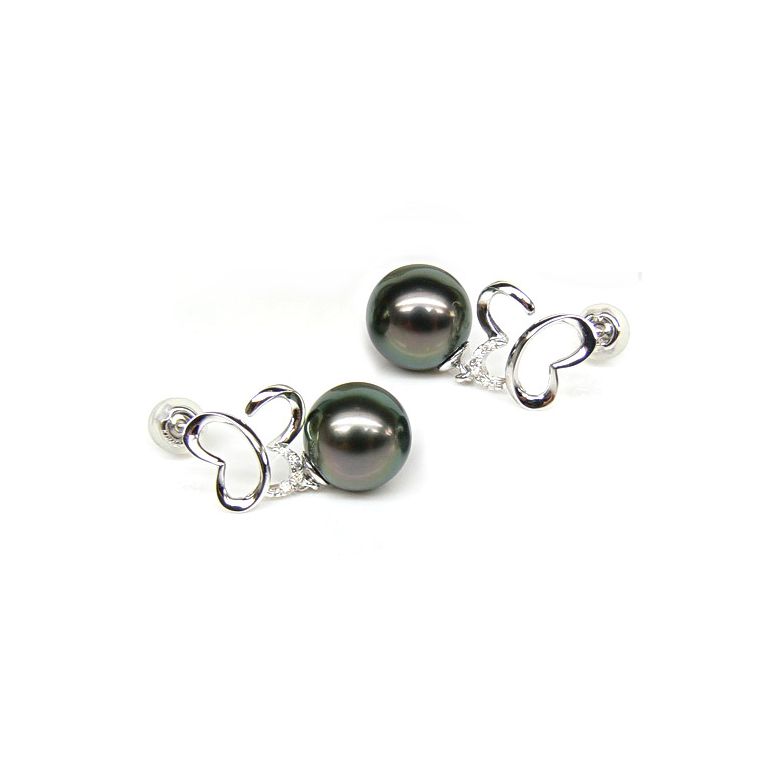 Boucles d'oreilles ailes de papillons - Perles de Tahiti - Or blanc - 2