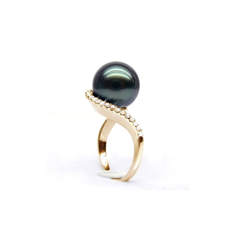 Bague Bora Bora - Or jaune, diamants - Perle de Tahiti bronze - 1