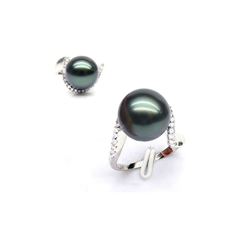 Bague Bora Bora - Or blanc, diamants - Perle de Tahiti bronze - 3