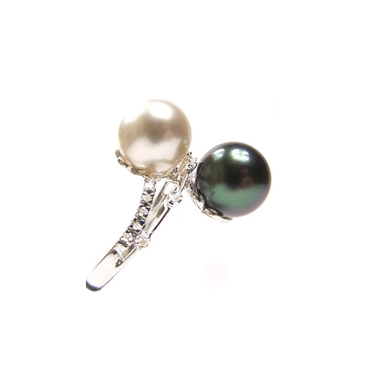 Bague Toi et Moi - Or blanc - Perles des mers du sud - 1