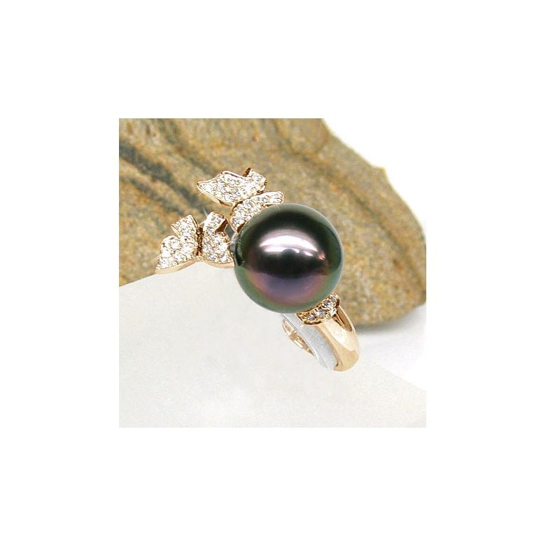 Bague gracieux - Perle de Tahiti - Or jaune, diamants - 3