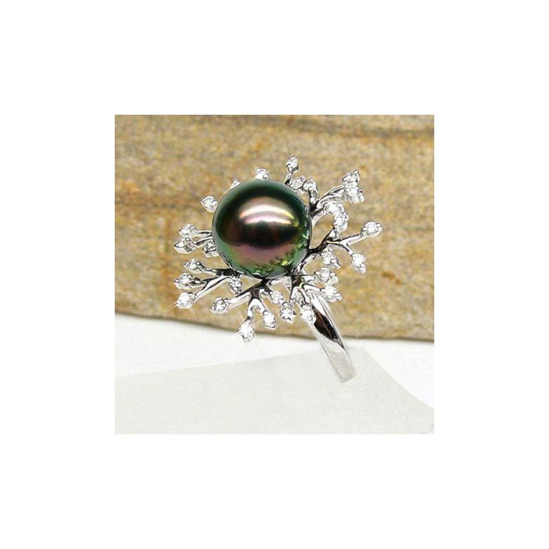 Bague de luxe - Récifs coralliens - Perle de Tahiti, or blanc, diamants - 3
