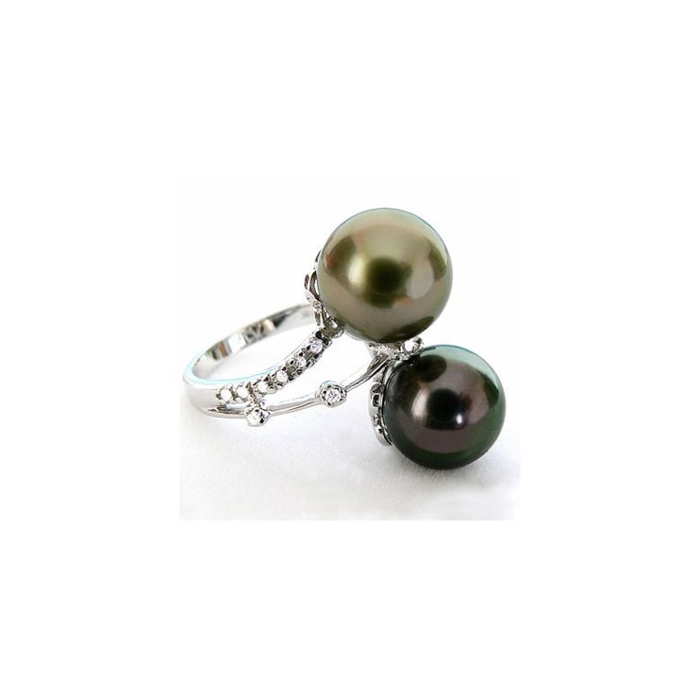 Bague Toi et Moi - You and Me - Perles de Tahiti, or blanc, diamants - 2