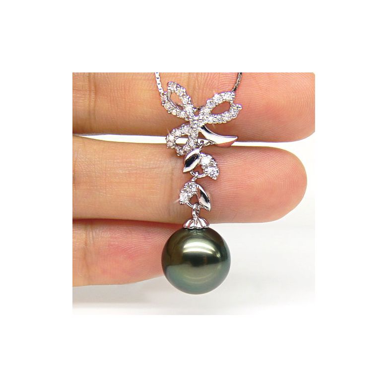 Pendentif création florale - Perle de Tahiti - Or blanc, diamants - 2