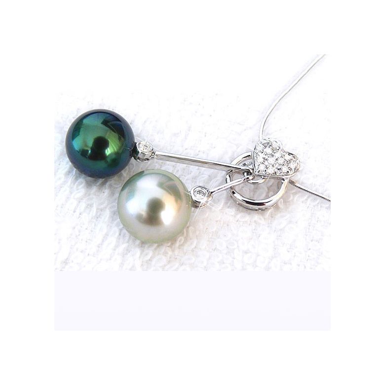 Pendentif coeur toi et moi - Perles mers du sud - Or blanc, diamants - 2