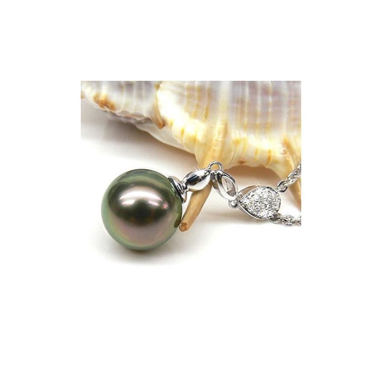 Pendentif Saria- Perle de Tahiti - Or blanc, diamants - 3
