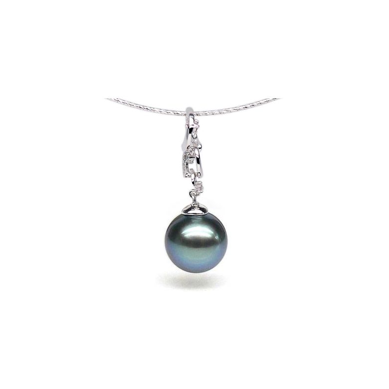 Pendentif Eubée I 3 anneaux Or blanc, diamants, Perle Tahiti - 3