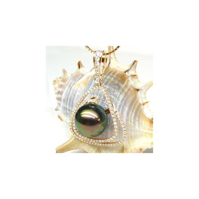 Pendentif trésor des océans - Perle de Tahiti - Or jaune, diamants - 3