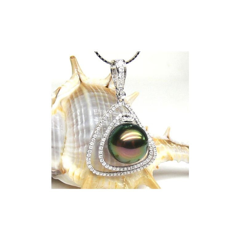 Pendentif trésor des océans - Perle de Tahiti - Or blanc, diamants - 3