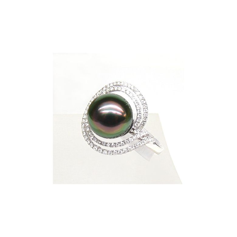 Création d'orfèvrerie - Bague luxe - Perle de Tahiti, or blanc, diamants - 3