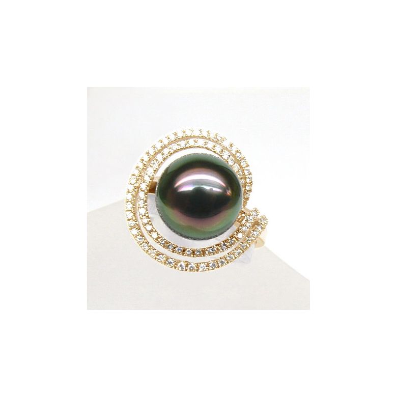 Création d'orfèvrerie - Bague luxe - Perle de Tahiti, or jaune, diamants - 3