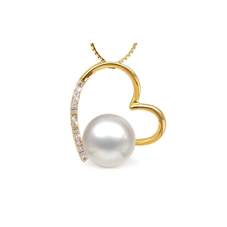 Pendentif coeur - Perle d'Australie blanche 9-10mm AAA - 1