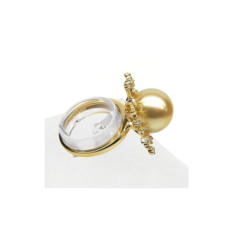 Bague luxe - Branche corail - Perle d'Australie, or jaune, diamants - 2