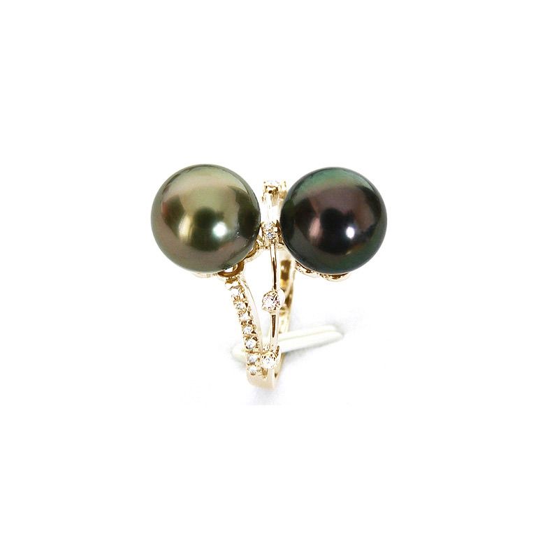 Bague Toi et Moi - You and Me - Perles de Tahiti, or jaune, diamants - 1