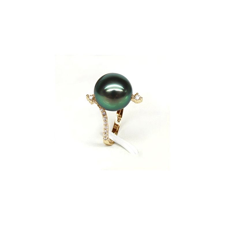 Bague L'Île sous le Vent - Perle de Tahiti - Or jaune, diamants sertis - 5