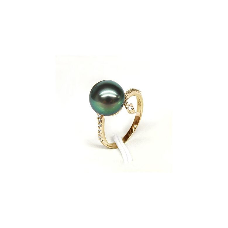Bague L'Île sous le Vent - Perle de Tahiti - Or jaune, diamants sertis - 3