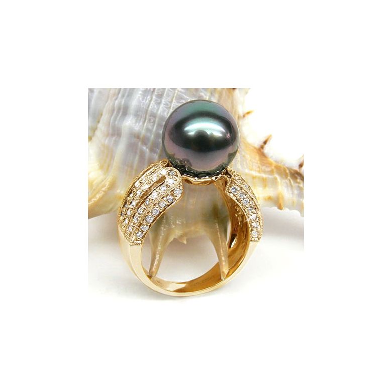 Bague de joaillerie - Luxe - Perle de Tahiti - Or jaune, diamants - 4