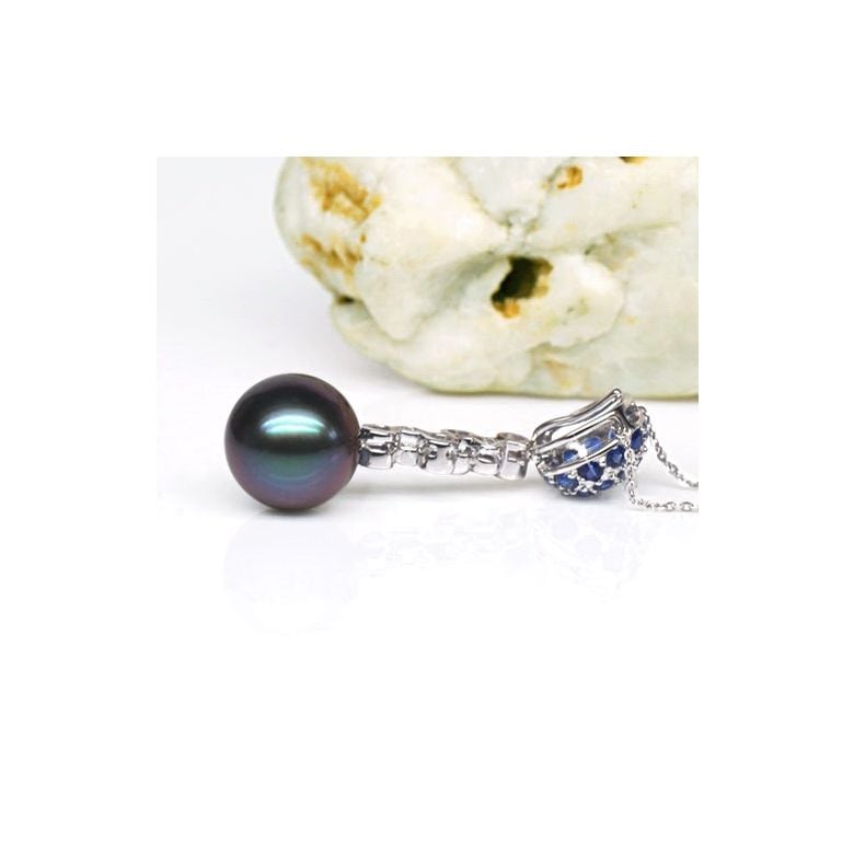 Pendentif boule de saphirs - Diamants - Perle de Tahiti, or blanc - 3
