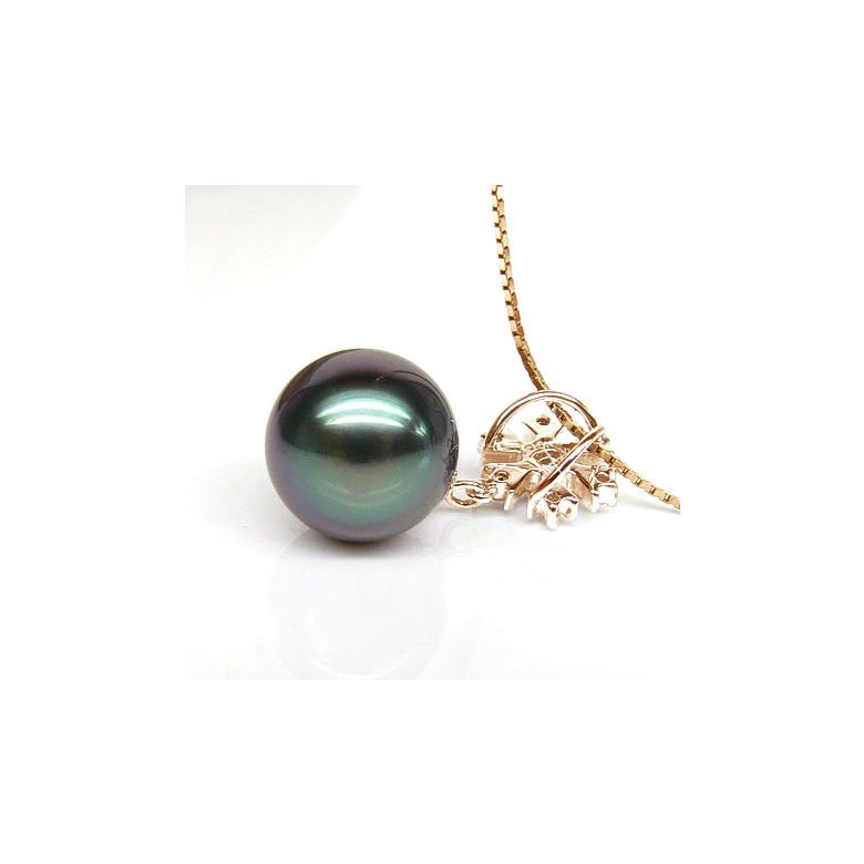 Pendentif flocon de neige - Perle de Tahiti bleue - Or jaune, diamants - 2