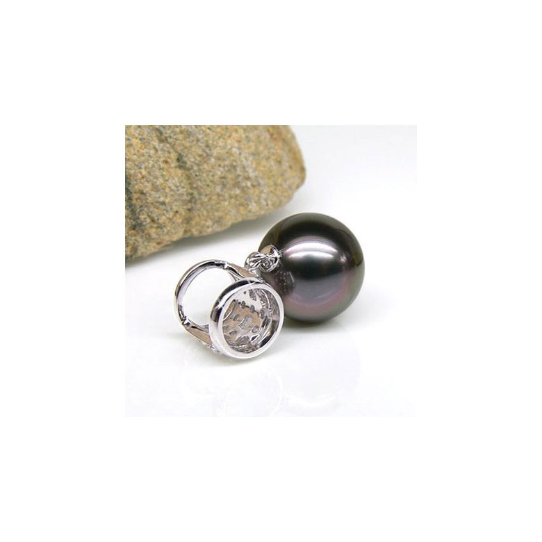 Pendentif bélière circulaire - Perle de Tahiti - Or blanc, diamants - 4