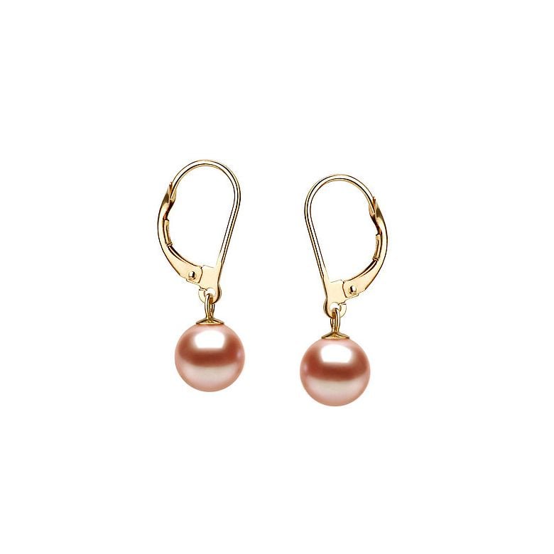 Boucles d'oreilles or jaune 750/1000 montées de 2 perles roses 8/8.5mm - 1