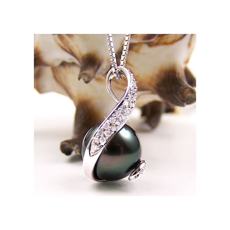 Pendentif Seal - Perle de Tahiti en Écrin d'Or Blanc et Diamants - 4