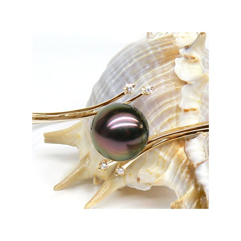 Bracelet jonc or jaune - Perle de Tahiti noire - 11/11.5mm, Top GEMME - 3