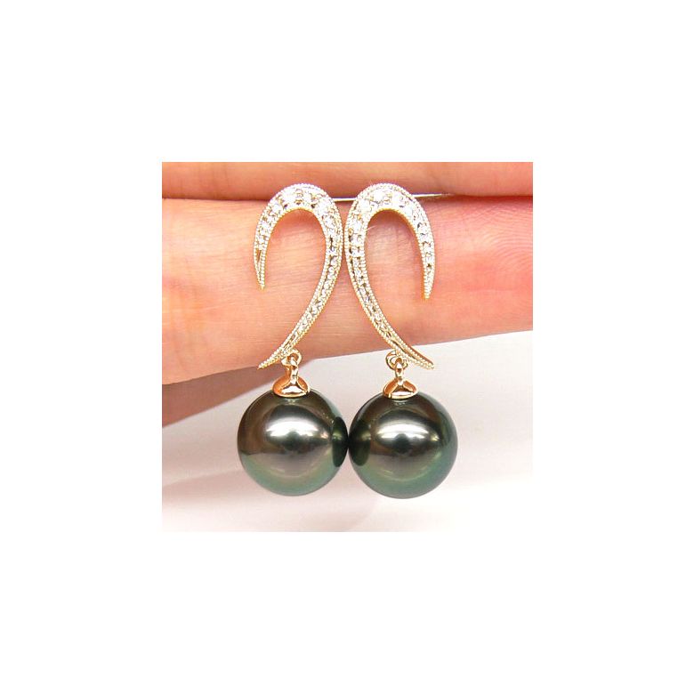 Boucles oreilles - Dormeuses contemporaines - Perles de Tahiti, Or jaune - 2