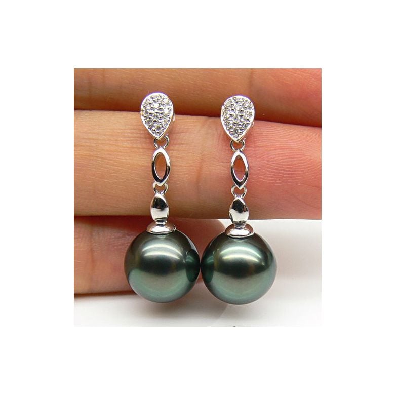 Boucles d'oreilles gouttes - Pendantes perles de Tahiti - Or blanc - 2