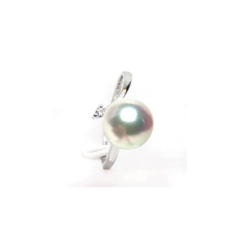 Bague or blanc - Perle Akoya blanche Japon - Diamants sertis 3 griffes  - 4