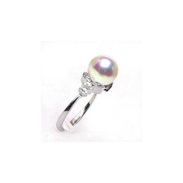 Bague or perle du Japon - Perle Akoya blanche - Or blanc, diamants - 2