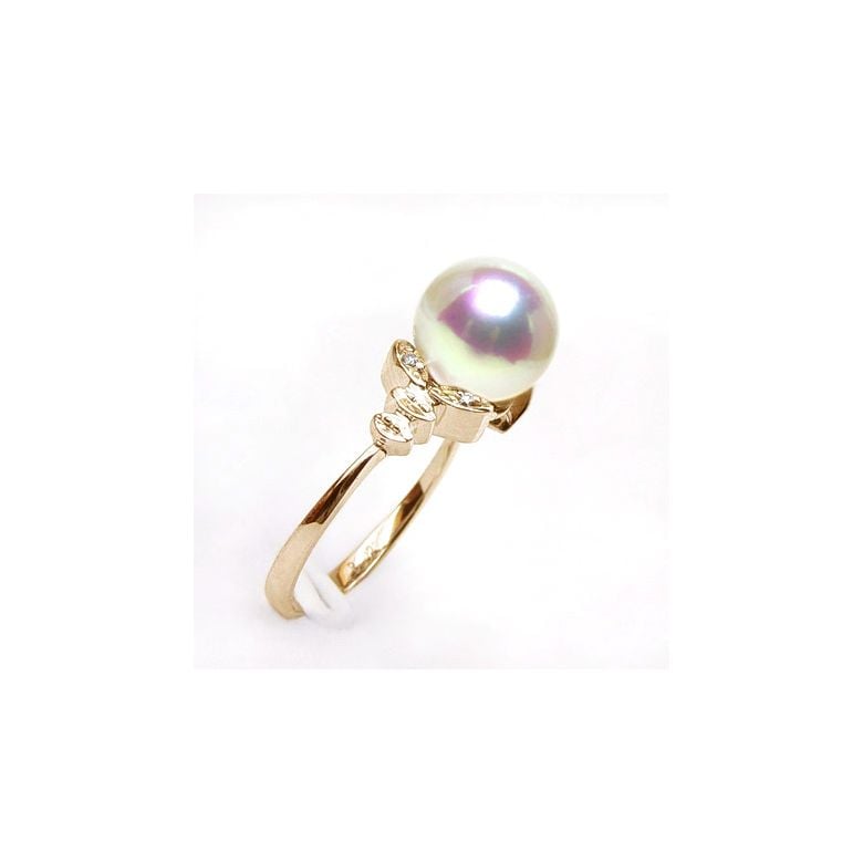 Bague or perle du Japon - Perle Akoya blanche - Or jaune, diamants - 3