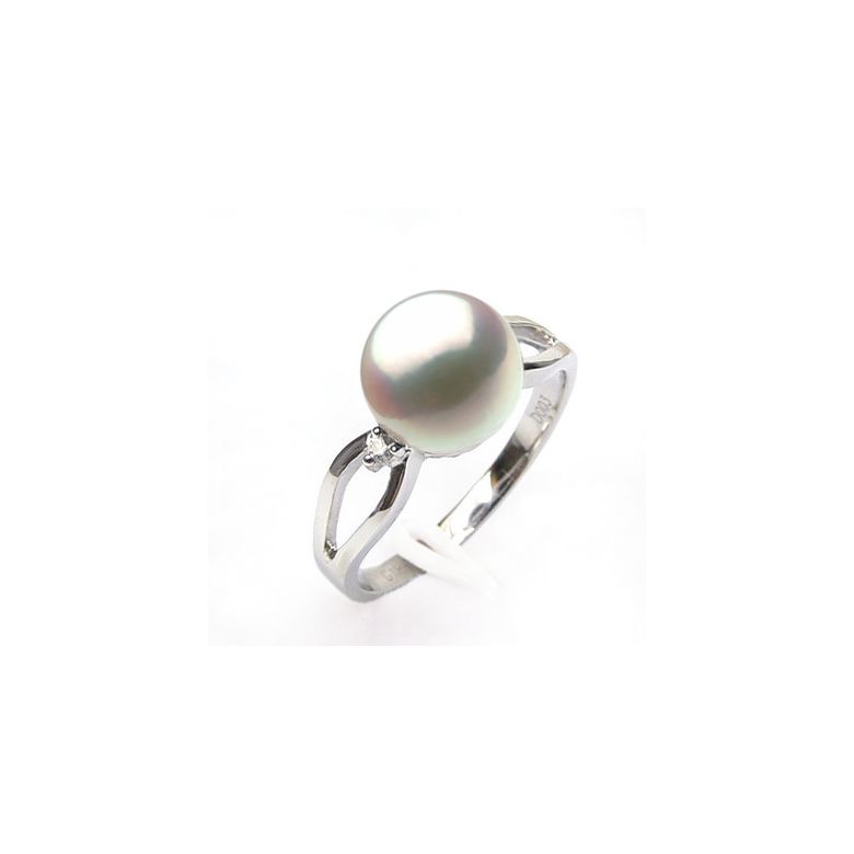 Bague blanc perle culture - Or, Perle Akoya du Japon et diamants - 2