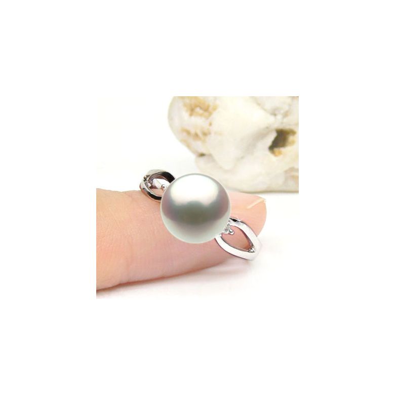 Bague blanc perle culture - Or, Perle Akoya du Japon et diamants - 4