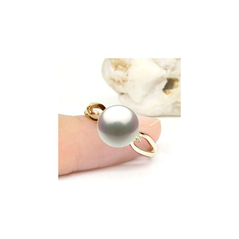 Bague jaune perle culture - Or, Perle Akoya du Japon et diamants - 5