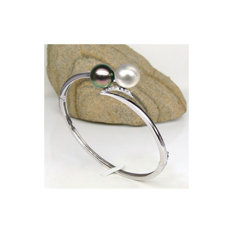 Bracelet or blanc, diamants et perles des mers du sud multicolores - 5