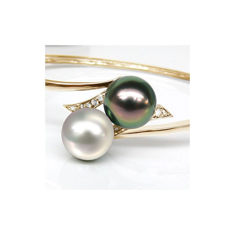 Bracelet or jaune, diamants - Perles mers sud multicolores - You & Me - 2