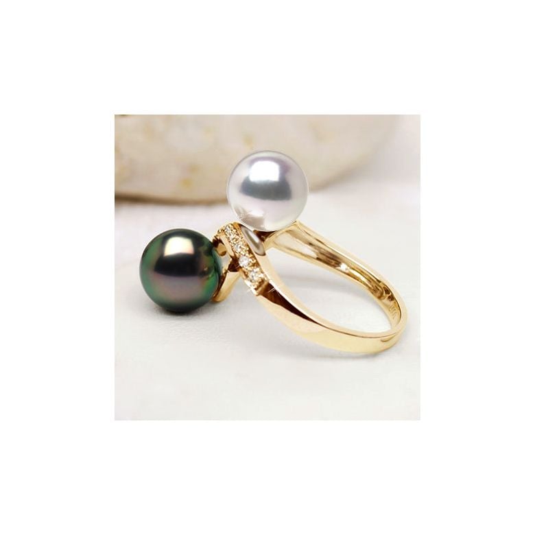 Toi et Moi Bague - Perles de Tahiti, Akoya - Or jaune - 4