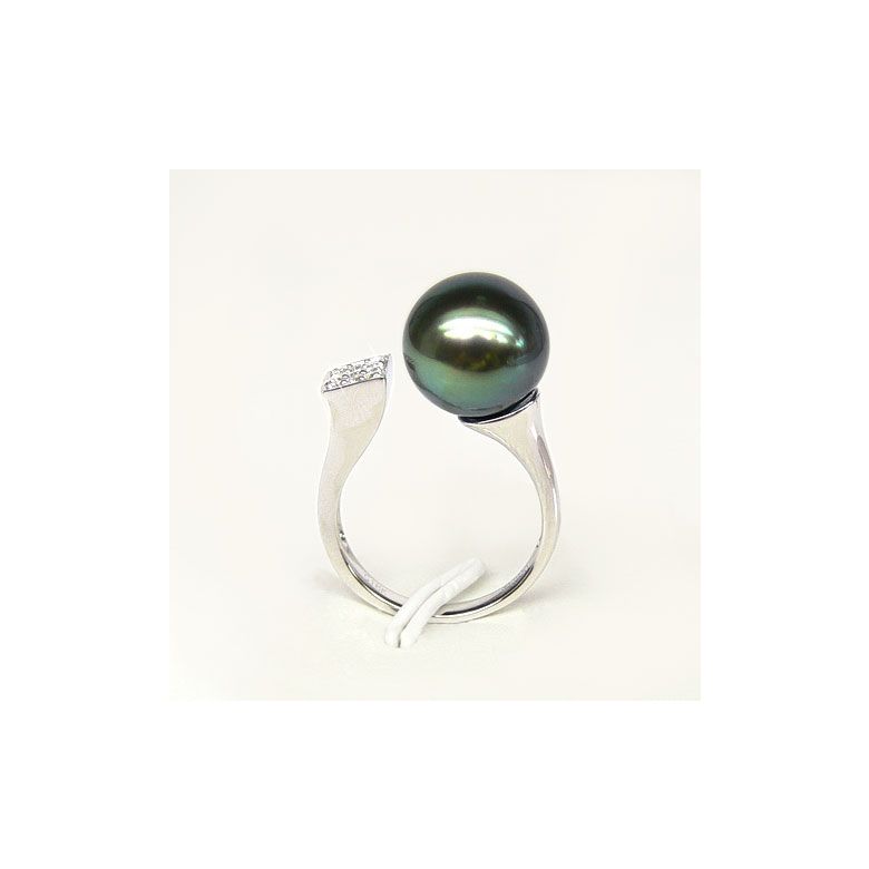 Création bague or blanc - Perle de Tahiti - Pavage diamants - 2