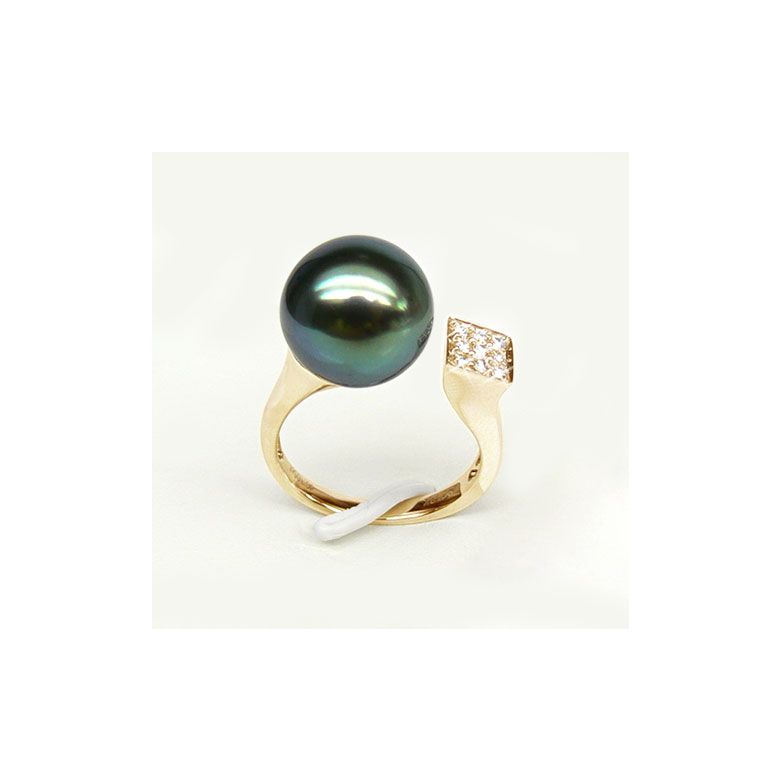 Création bague or jaune - Perle de Tahiti - Pavage diamants - 3