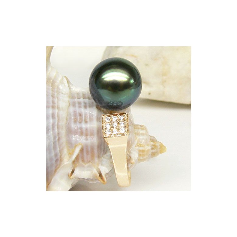Création bague or jaune - Perle de Tahiti - Pavage diamants - 4
