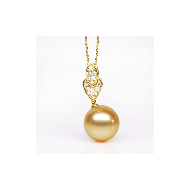 Pendentif ovale et marquise - Perle d'Australie dorée - Or jaune - 2