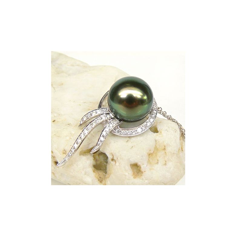 Pendentif océan - Perle de Tahiti - Or blanc, diamants - 3