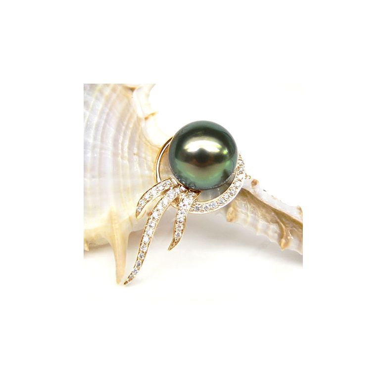 Pendentif océan - Perle de Tahiti - Or jaune, diamants - 3