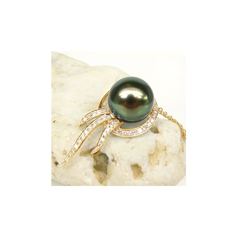 Pendentif océan - Perle de Tahiti - Or jaune, diamants - 5